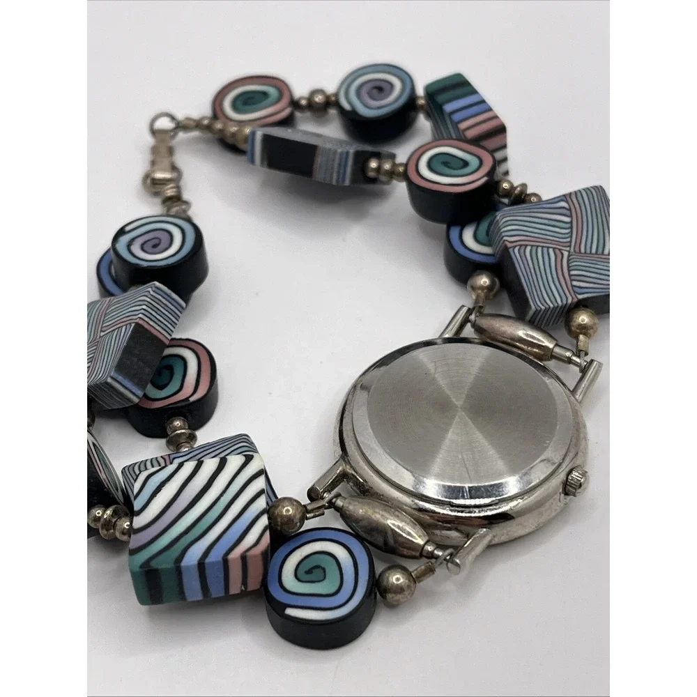 Artisan Polymer Clay Beaded Stretch Band‎ Women's Quartz Watch- New Battery